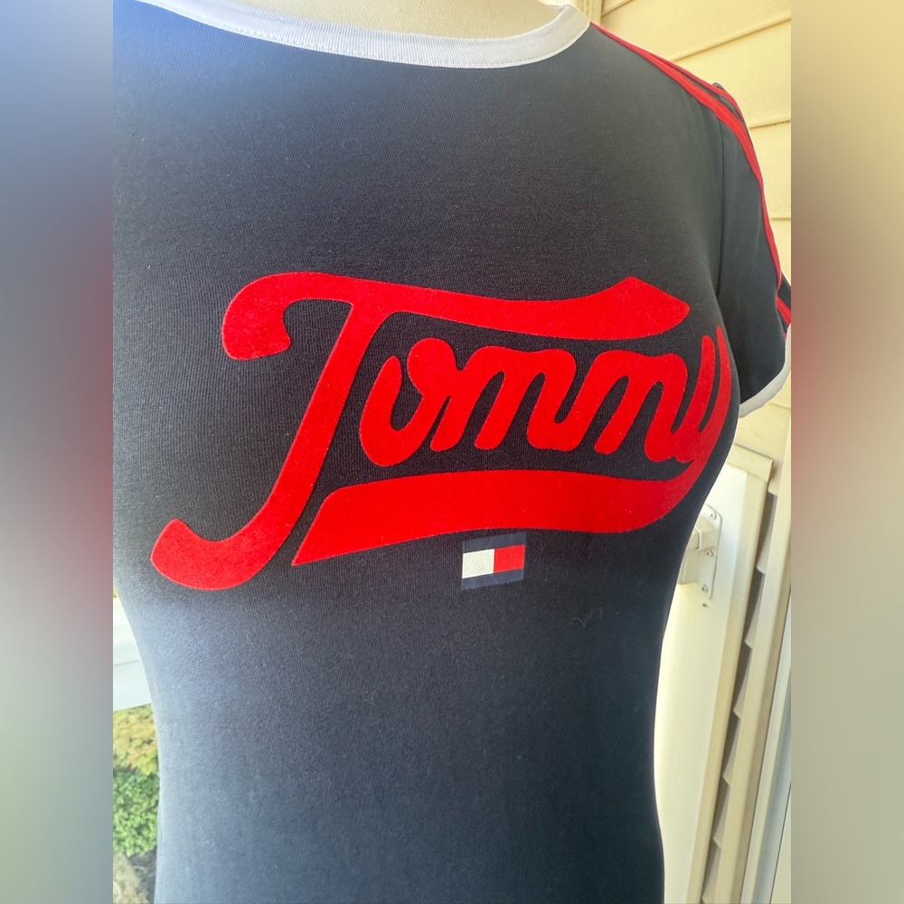 Vintage Y2K Tommy Hilfiger Logo Women's Jersey T Shirt Dress Sky Captain Size S